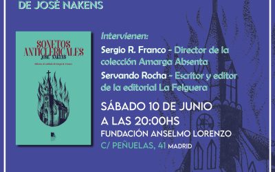 Presentación de ‘Sonetos anticlericales’, de José Nakens, el 10 de junio en Madrid